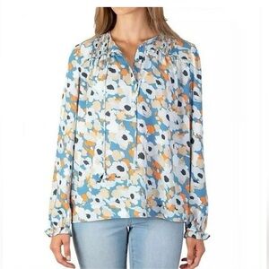 Joie Boho Floral Print Blouse - Blue and Orange-Sz. Medium